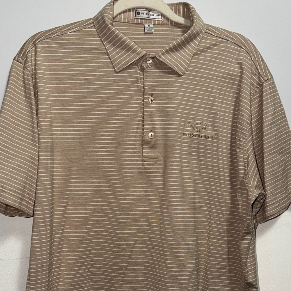 Peter Millar Striped Tan Polo Shirt Gozzer Ranch mens size M - Picture 6 of 6
